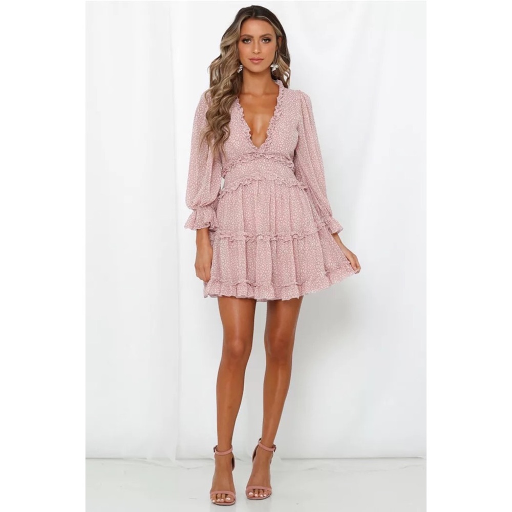 Pink Chiffon Ruffle Open Back Mini Dress - Picture 2 of 8